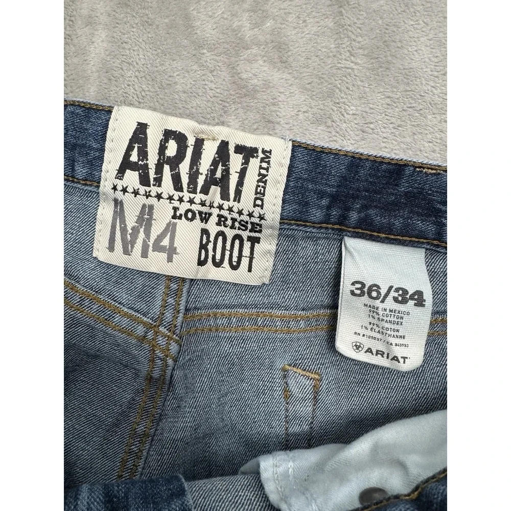 Ariat M4 Jeans Mens 36x34 Blue Denim Bootcut Stretch Embroidered Western Cowboy